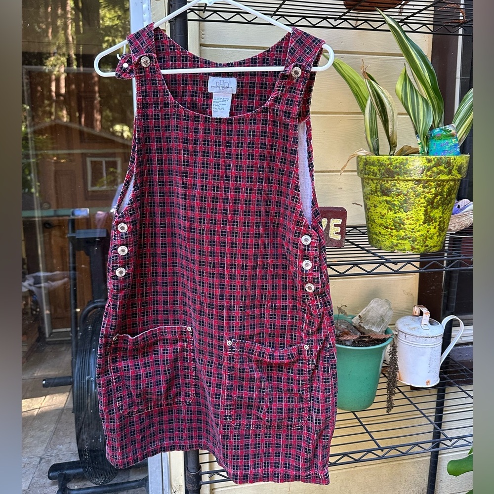 PAUL HARRIS PHD Vintage Plaid Red Checkered Jumper EUC Pockets Size Small Y2K